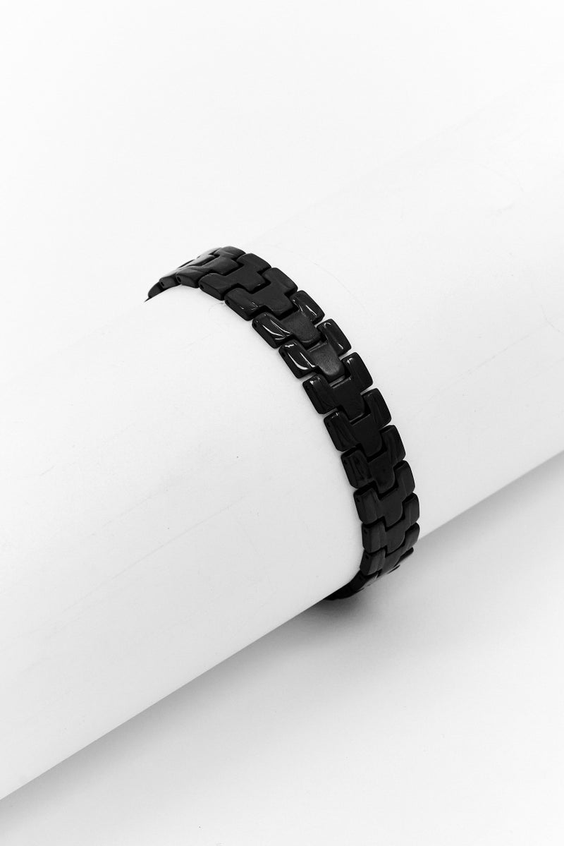 Steeltime Men Stainless Steel Link Bracelet, Black - Image 1